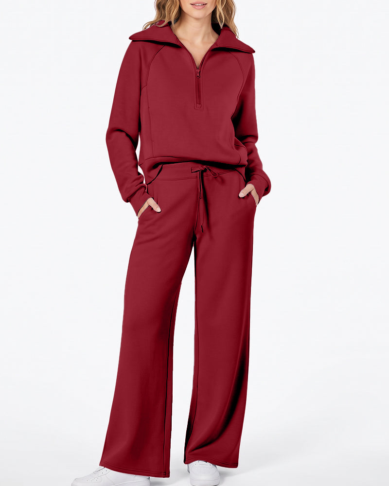 Half-Zip Pullover & Wide-Leg Pants Set
