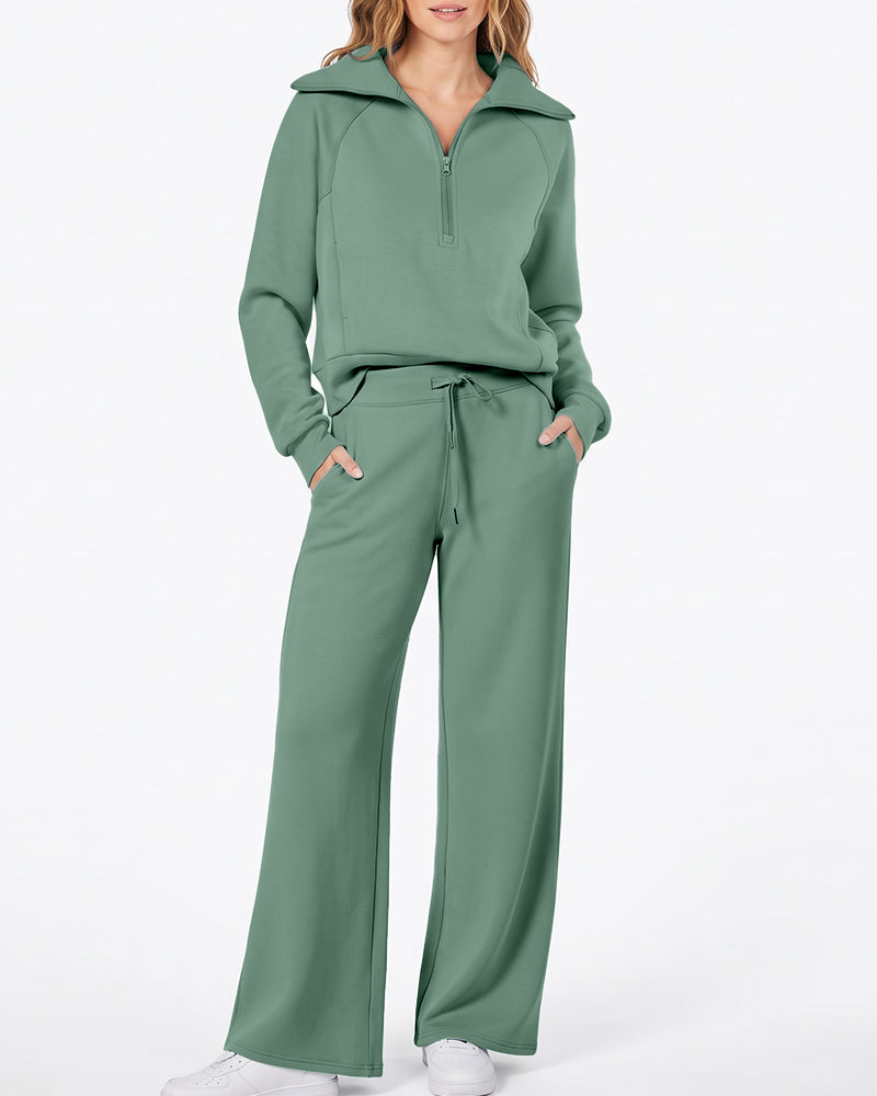 Half-Zip Pullover & Wide-Leg Pants Set