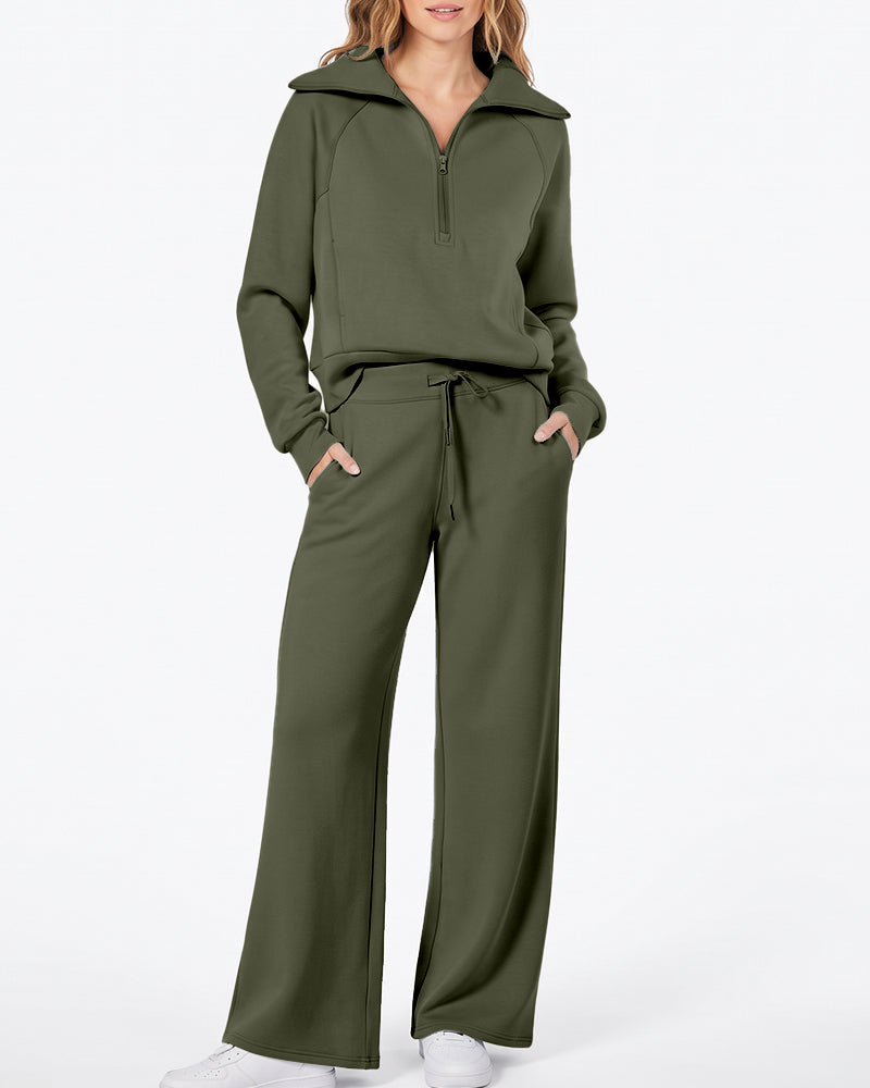 Half-Zip Pullover & Wide-Leg Pants Set