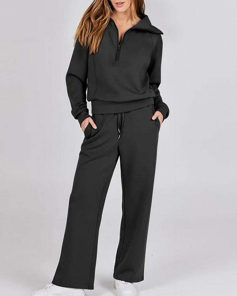 Half-Zip Pullover & Wide-Leg Pants Set