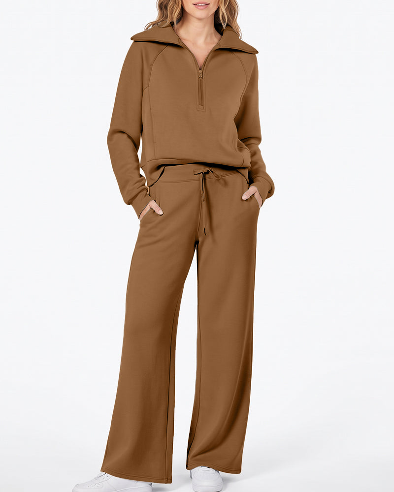Half-Zip Pullover & Wide-Leg Pants Set