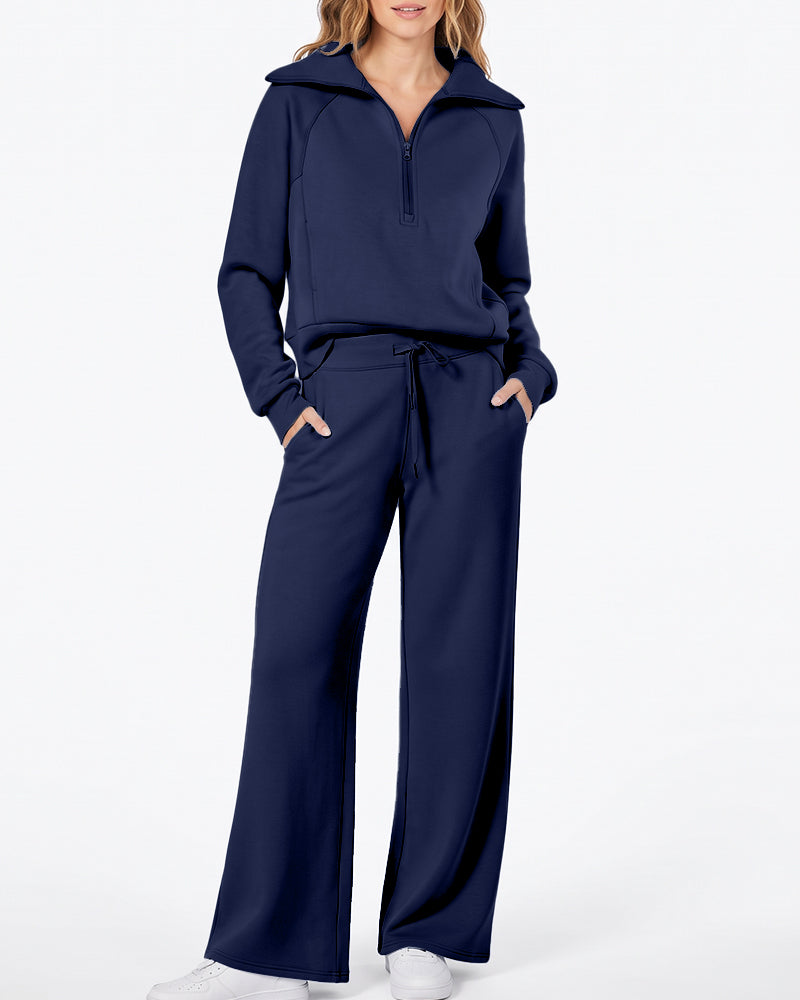 Half-Zip Pullover & Wide-Leg Pants Set