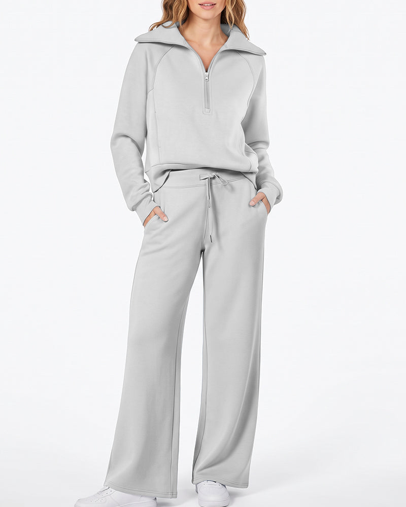 Half-Zip Pullover & Wide-Leg Pants Set