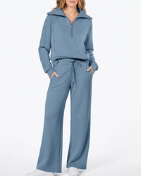 Half-Zip Pullover & Wide-Leg Pants Set