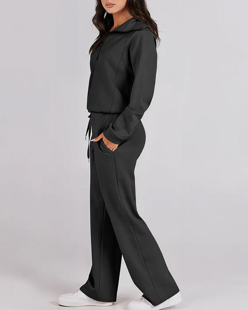 Half-Zip Pullover & Wide-Leg Pants Set