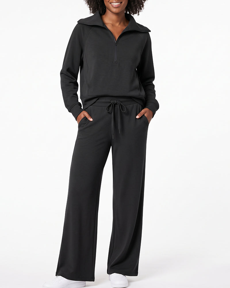Half-Zip Pullover & Wide-Leg Pants Set