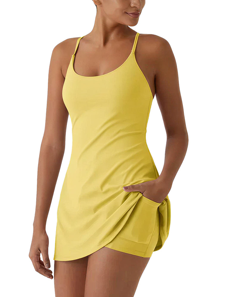 Pocketed Active Dress with Built-In Shorts