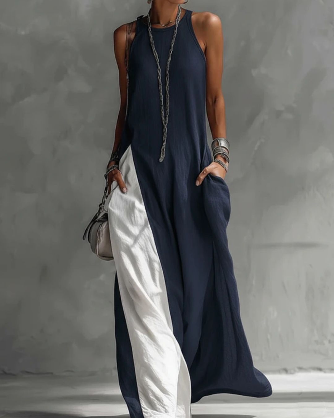 Two-Tone Sleeveless Maxi Dress