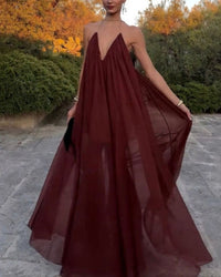 Elegant V-Neck Chiffon Flowy Maxi Dress