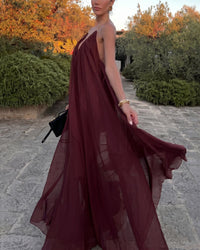 Elegant V-Neck Chiffon Flowy Maxi Dress