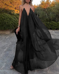 Elegant V-Neck Chiffon Flowy Maxi Dress