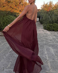 Elegant V-Neck Chiffon Flowy Maxi Dress