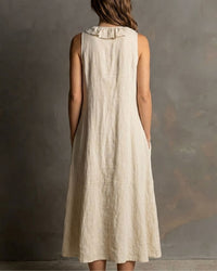 Ruffle-Front V-Neck Sleeveless Maxi Dress