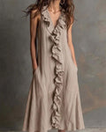 Ruffle-Front V-Neck Sleeveless Maxi Dress