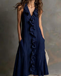 Ruffle-Front V-Neck Sleeveless Maxi Dress