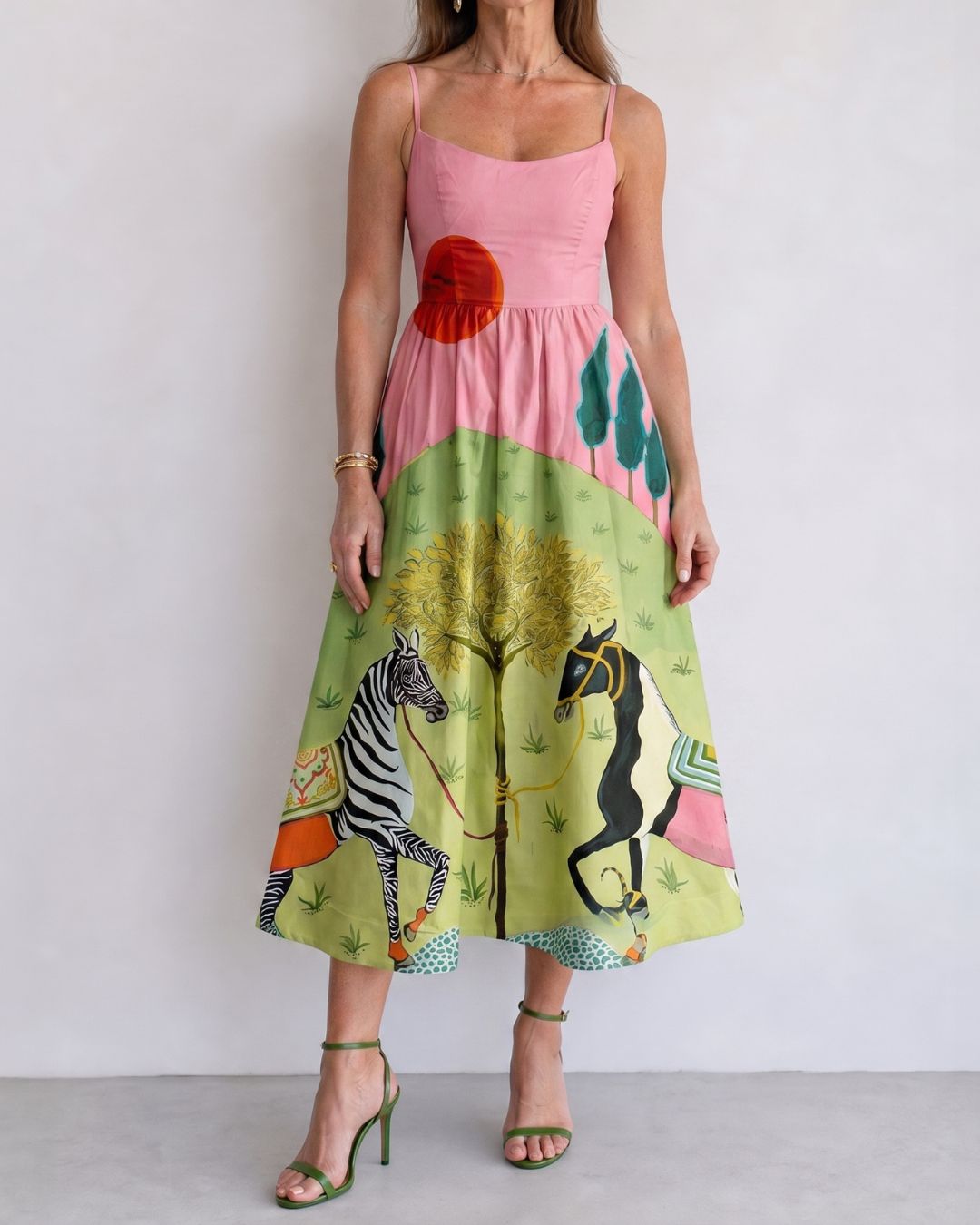 Sunset Zebra Print Sleeveless Midi Dress