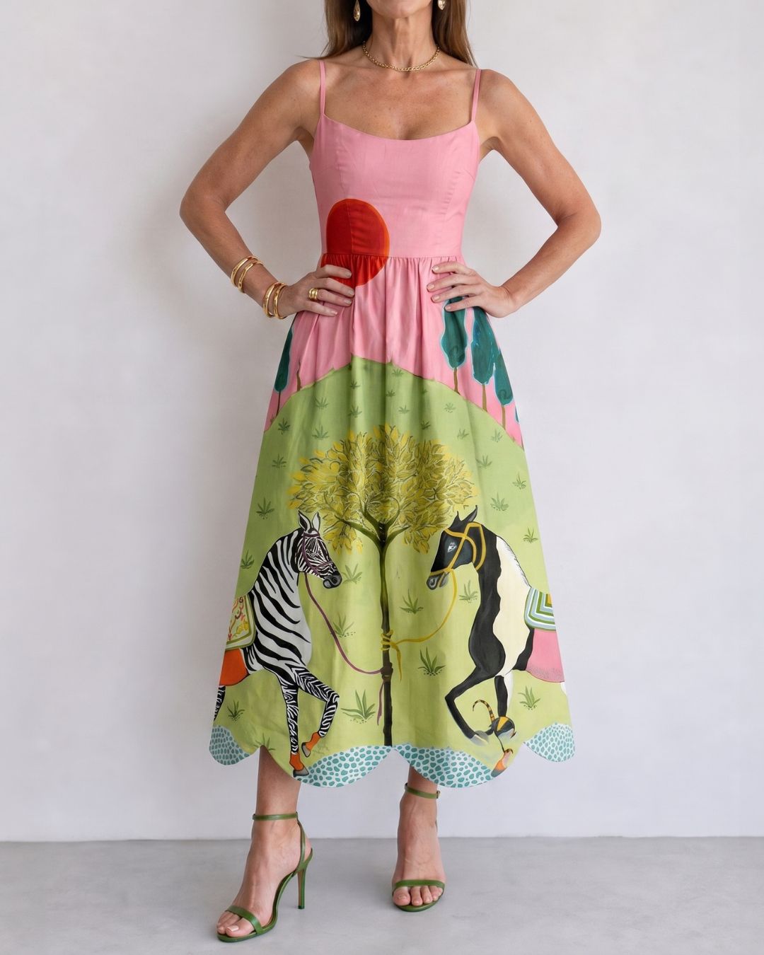 Sunset Zebra Print Sleeveless Midi Dress