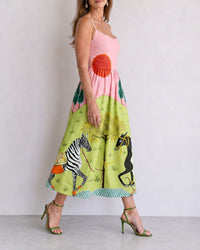 Sunset Zebra Print Sleeveless Midi Dress