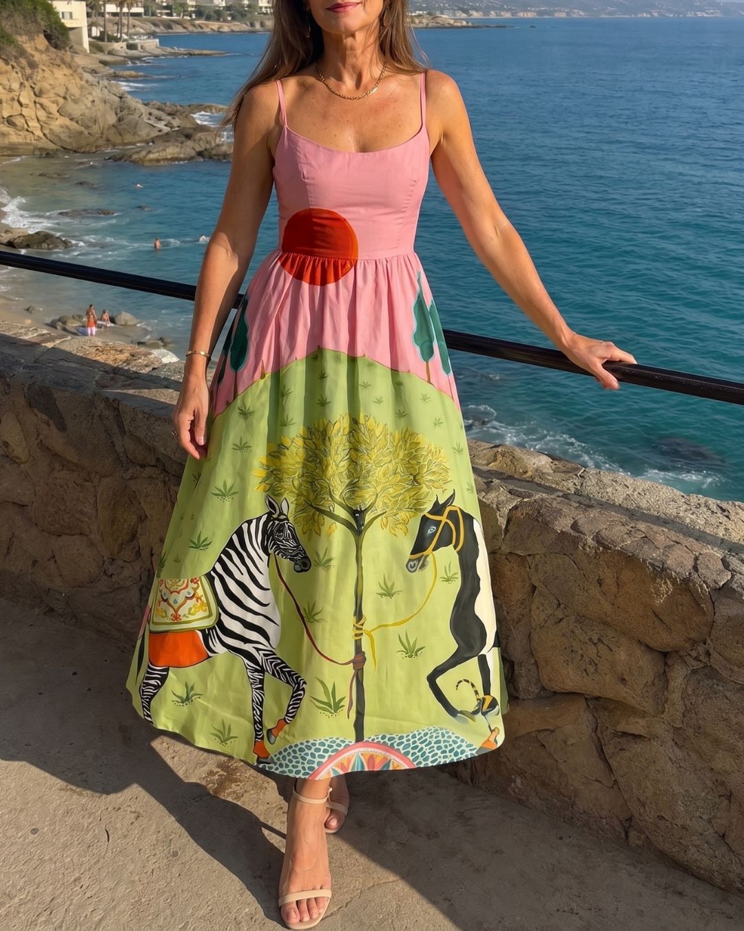 Sunset Zebra Print Sleeveless Midi Dress