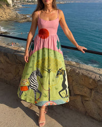 Sunset Zebra Print Sleeveless Midi Dress