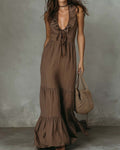 Casual Deep V Ruffled Sleeveless Dress