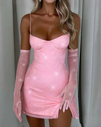 Sparkly Bustier Mini Dress With Gloves