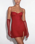 Sparkly Bustier Mini Dress With Gloves