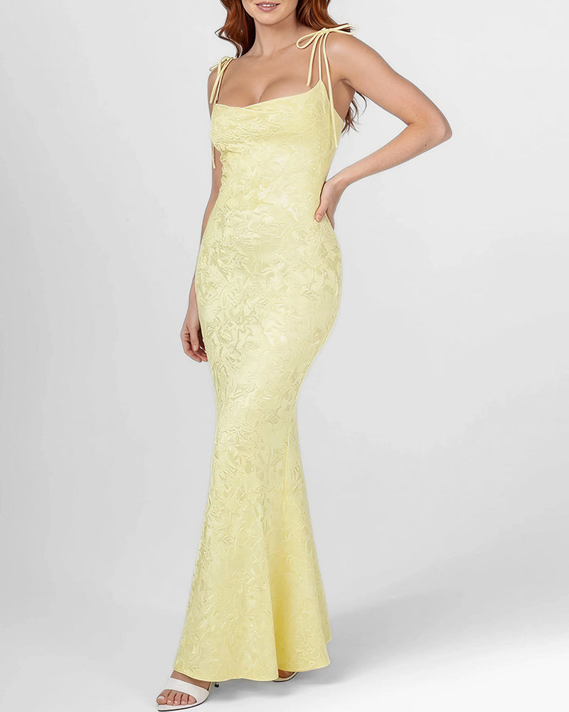 Lace Mermaid Tie-Strap Backless Maxi Dress