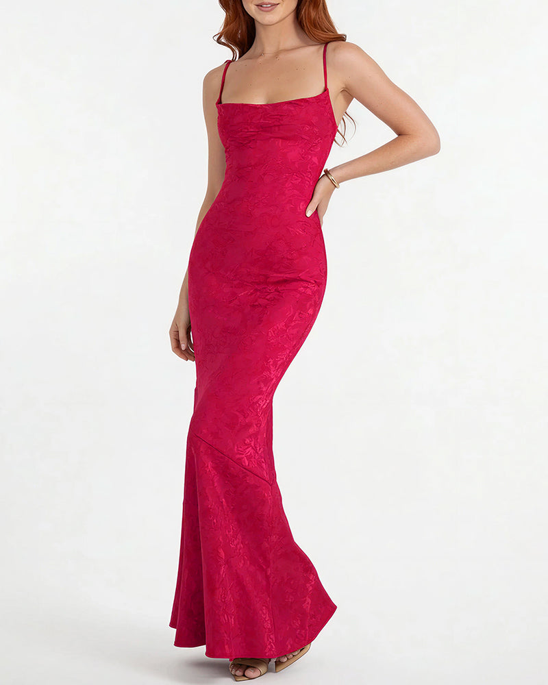 Lace Mermaid Tie-Strap Backless Maxi Dress