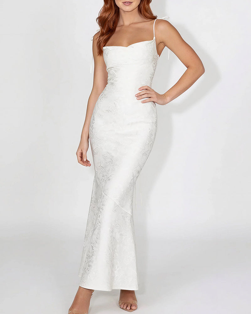Lace Mermaid Tie-Strap Backless Maxi Dress
