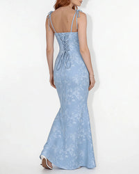 Lace Mermaid Tie-Strap Backless Maxi Dress