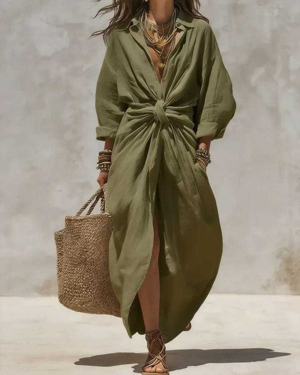 Collar Single-Breasted Pocket Cardigan Casual Dress