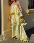 Elegant Three-Layer Ruffle Sling Maxi Dress