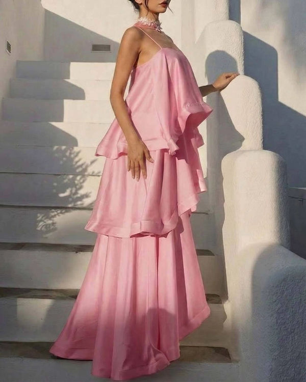 Three-Layer Ruffle Maxi Dress