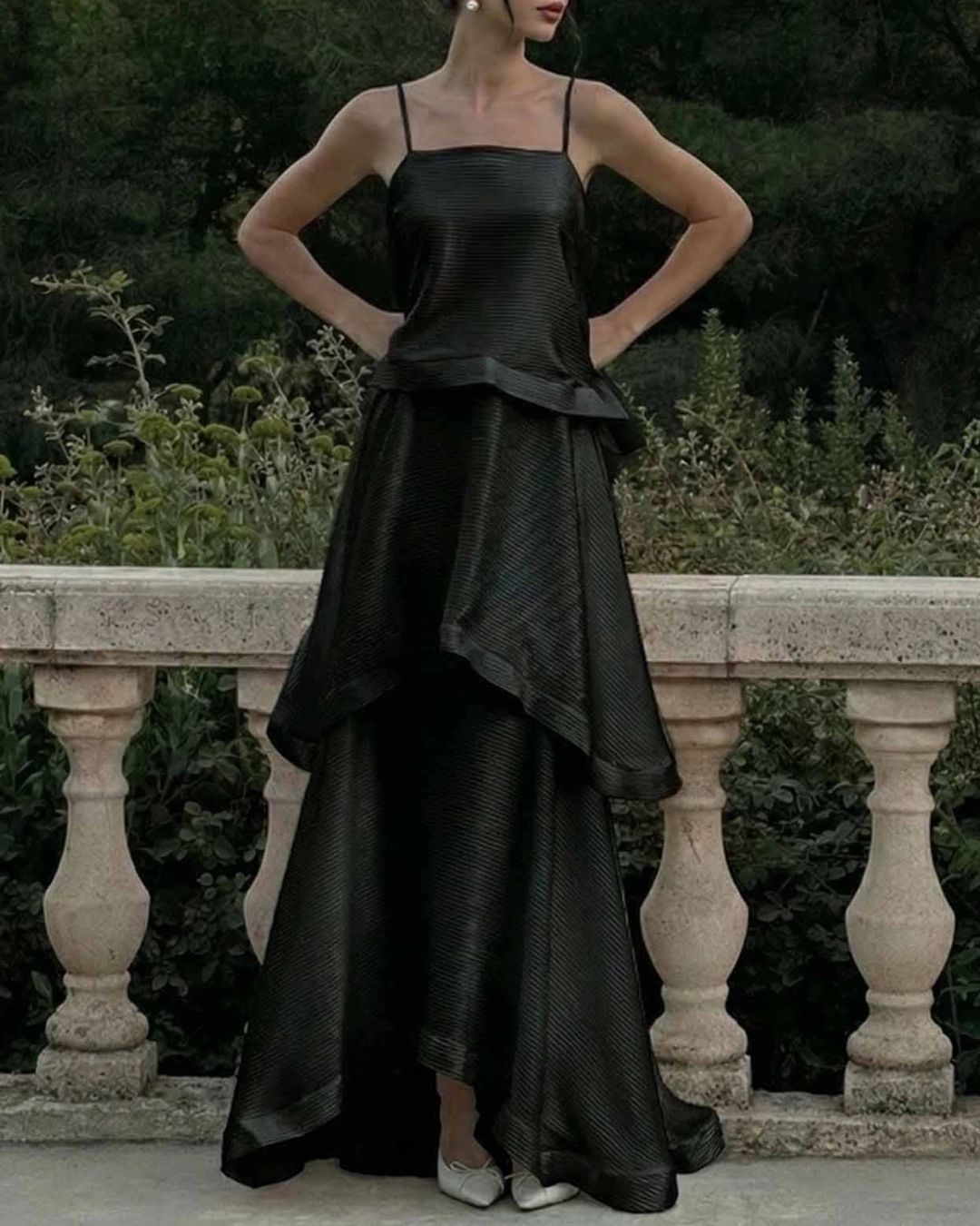 Elegant Three-Layer Ruffle Sling Maxi Dress