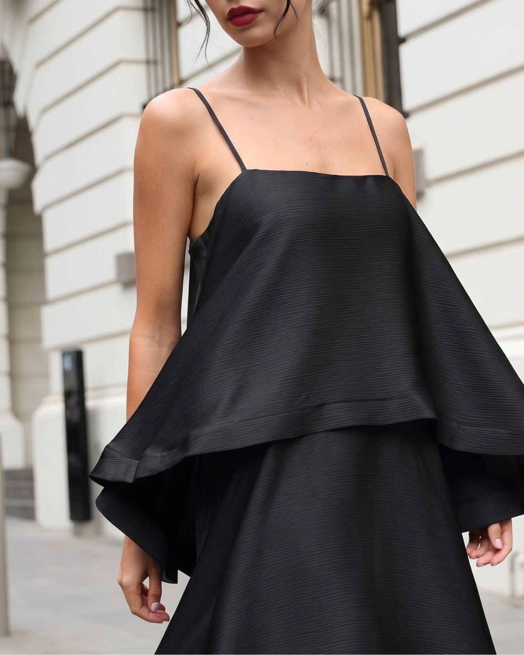 Elegant Three-Layer Ruffle Sling Maxi Dress
