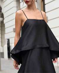 Elegant Three-Layer Ruffle Sling Maxi Dress