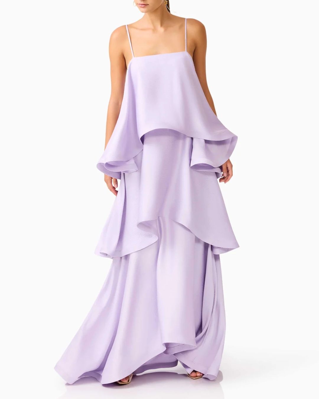 Elegant Three-Layer Ruffle Sling Maxi Dress