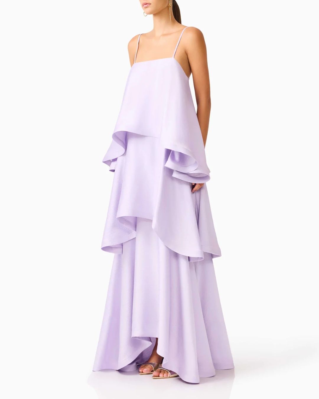 Elegant Three-Layer Ruffle Sling Maxi Dress