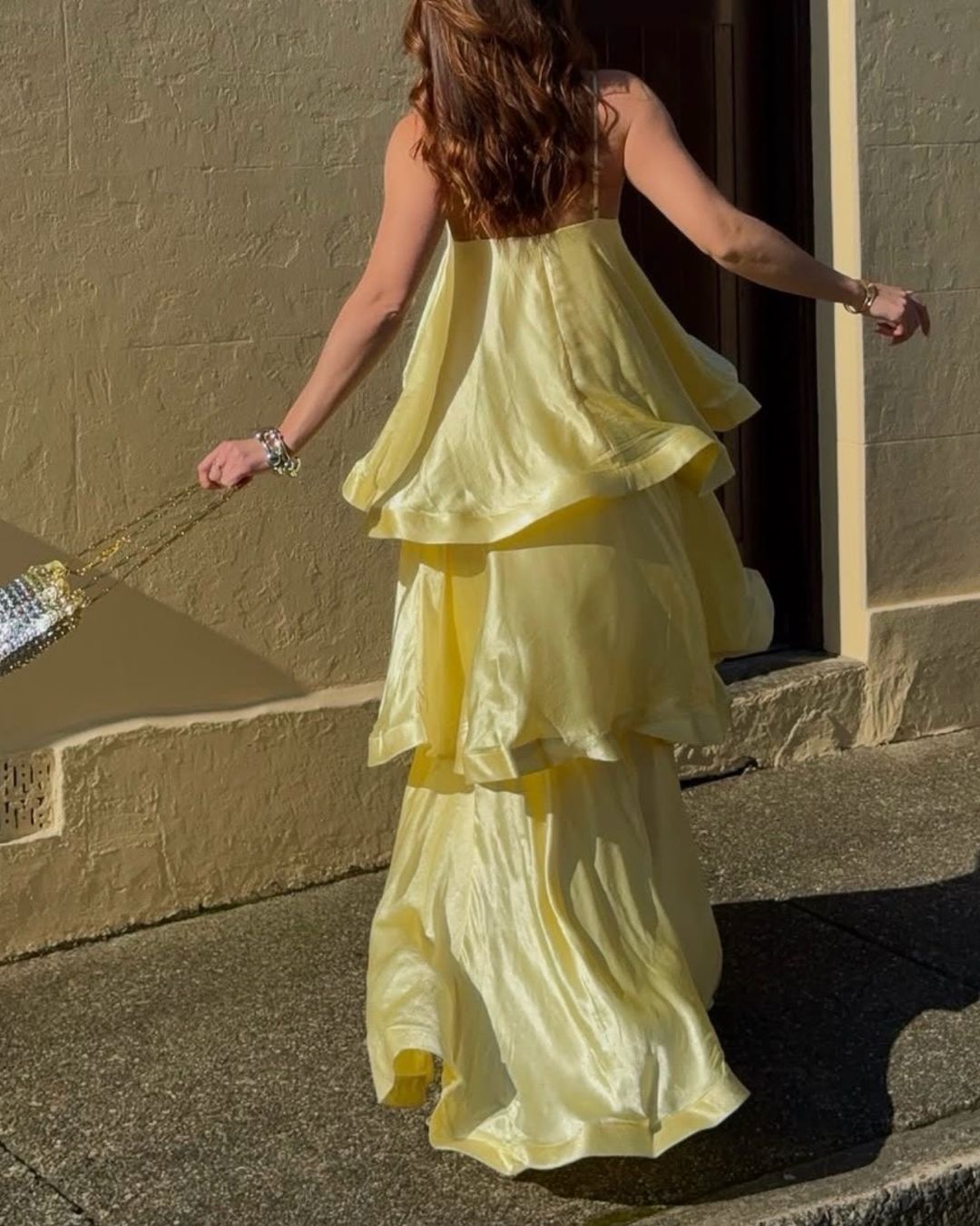 Elegant Three-Layer Ruffle Sling Maxi Dress