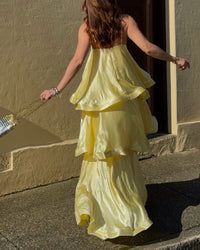 Elegant Three-Layer Ruffle Sling Maxi Dress