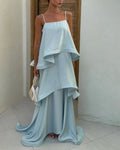 Elegant Three-Layer Ruffle Sling Maxi Dress