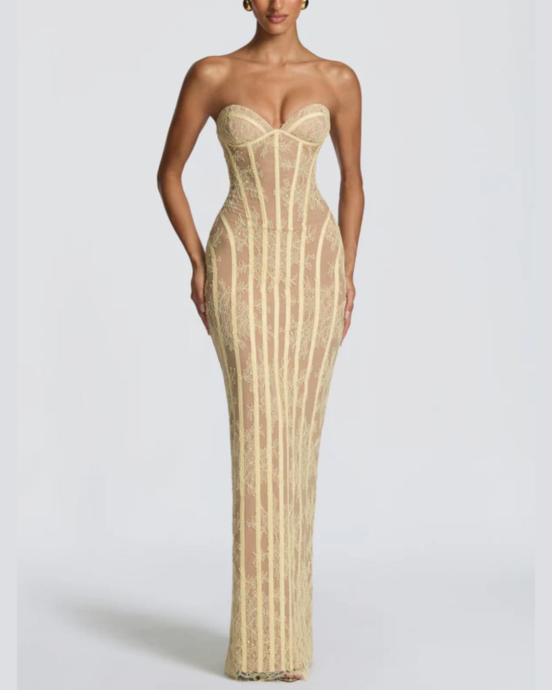 Lace Strapless Bodycon Maxi Dress