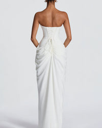 Strapless Ruched High Slit Corset Maxi Dress