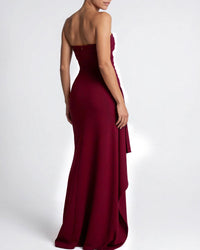 Elegant Strapless Ruched High Slit Maxi Evening Gown