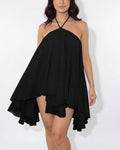 Halter Neck Tiered Mesh Mini Dress