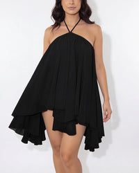 Halter Neck Tiered Mesh Mini Dress
