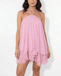 Halter Neck Tiered Mesh Mini Dress