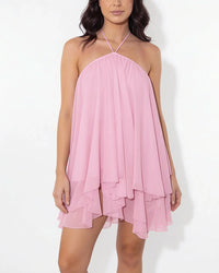 Halter Neck Tiered Mesh Mini Dress