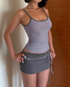 Fitted Tank Lace-Up Mini Skirt Set
